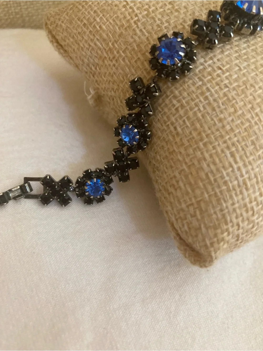 Blue and Black Rhinestones XOXO Designed Vintage Bracelet